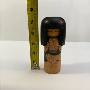 Vintage hand painted Wooden Kokeshi Doll with Black Hair